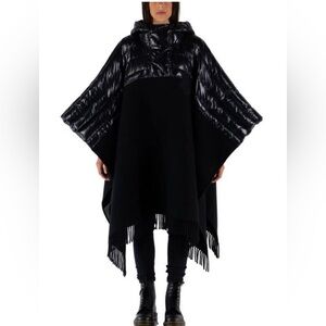 NEW MONCLER MANTELLA LACQUE DOWN FILLED WOOL BLACK CAPE PONCHO COAT SMALL